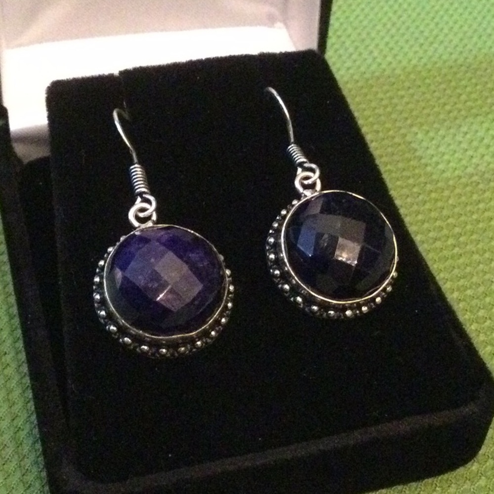 Genuine Faceted Sapphire Earrings - Picture 10 of 10
